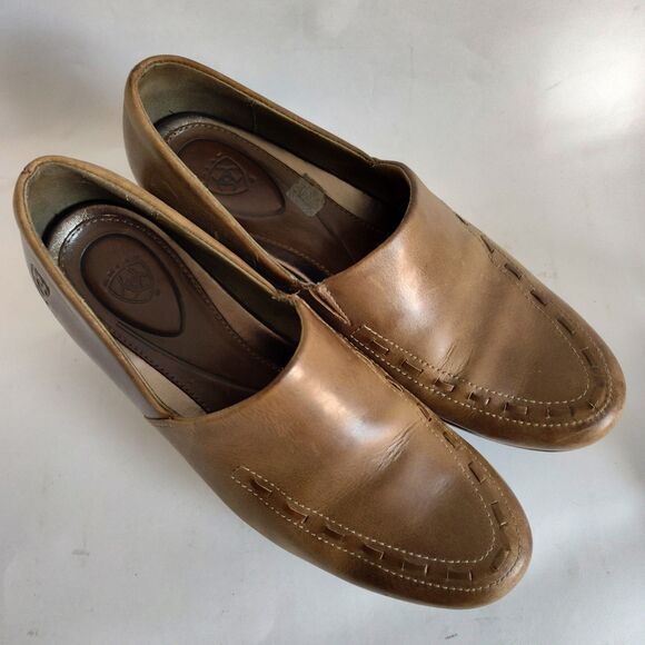 Ariat Aristotle Camel Tan Leather Slip On Western Clogs Stitching Women's Size 7 - Picture 7 of 10